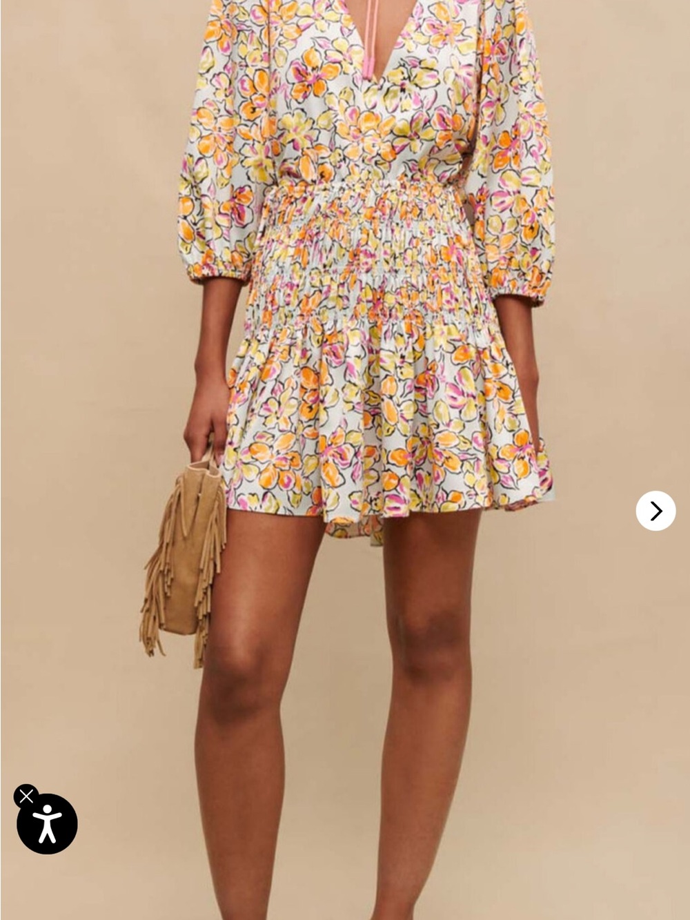 Maje 223RAWAI Hibiscus Floral Smocked Mini Dress Size 36 S